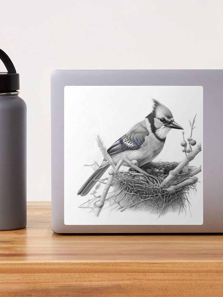 Black and White Blue Jay Sticker for Sale by Pencil-Art