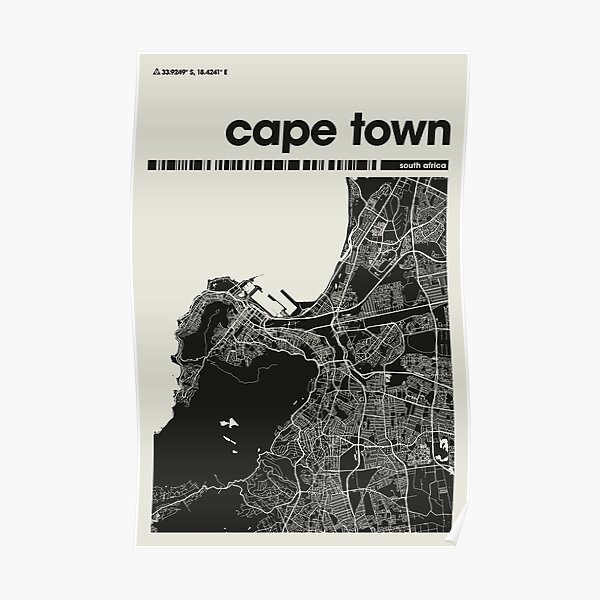 Cape Town Dark Map City Of Cape Town Map Cape Town Minimalist Map Cape Town Print Cape Town 3194