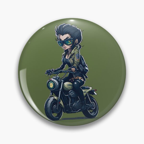 Item preview, Biker girl using googles riding a green motorcycle in green a jacket designed and sold by Splachanka.