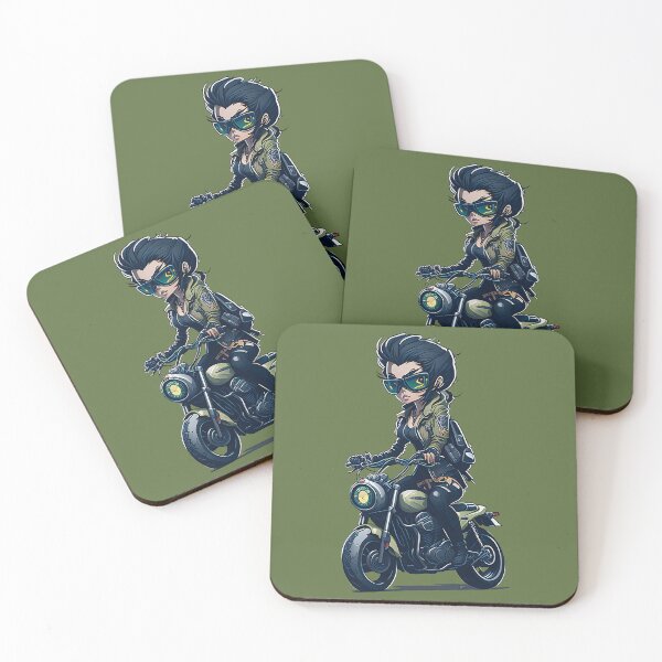 Item preview, Biker girl using googles riding a green motorcycle in green a jacket designed and sold by Splachanka.