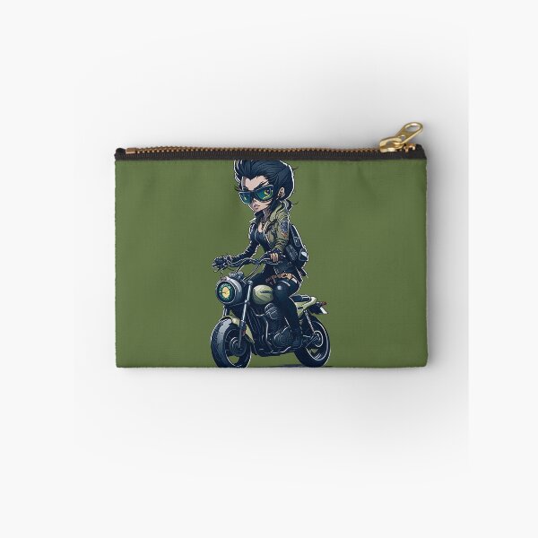 Item preview, Biker girl using googles riding a green motorcycle in green a jacket designed and sold by Splachanka.