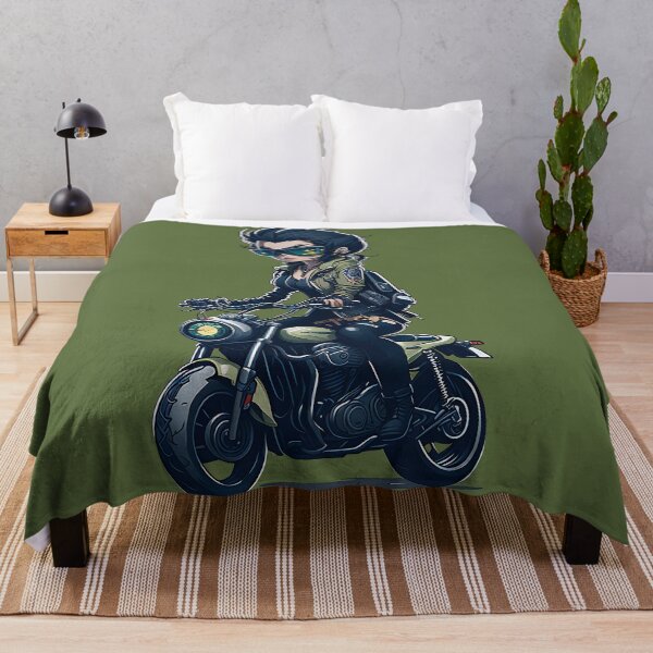Item preview, Biker girl using googles riding a green motorcycle in green a jacket designed and sold by Splachanka.