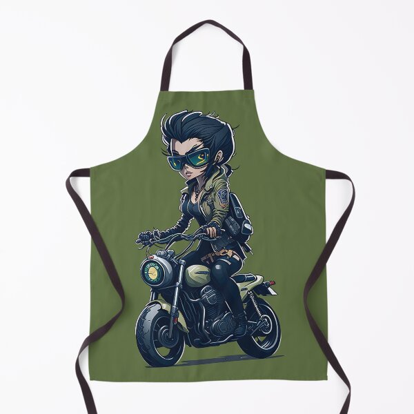 Item preview, Biker girl using googles riding a green motorcycle in green a jacket designed and sold by Splachanka.