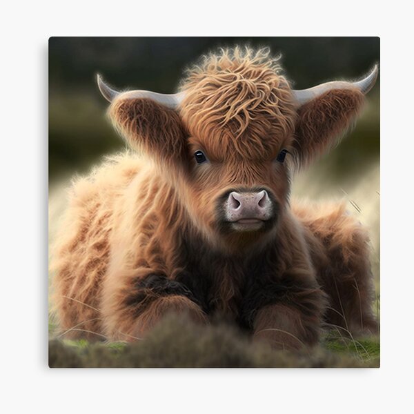 Furry Cow Cub Brown Art Print Canvas Poster,Home Wall Decor(24x36