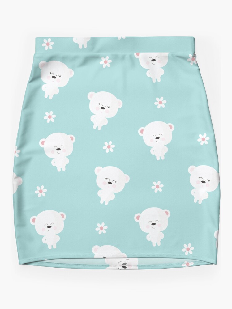 Thumbnail 3 of 4, Mini Skirt, Cute Kawaii White Bears and flowers designed and sold by Victoria Riabov.