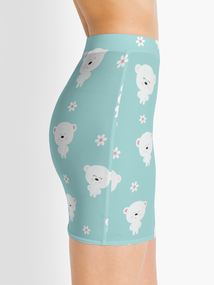 Thumbnail 2 of 4, Mini Skirt, Cute Kawaii White Bears and flowers   designed and sold by Victoria Riabov.