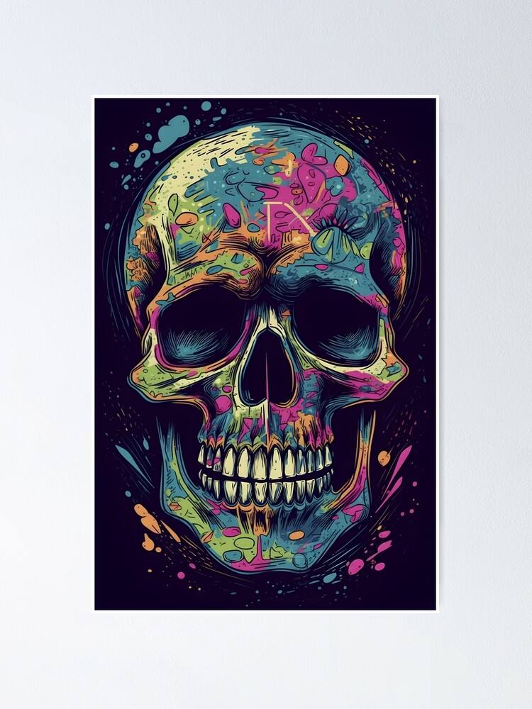 Colorful Skull Print, Abstract Skull, Skull Illustration, Vibrant Art,  Skull | Poster