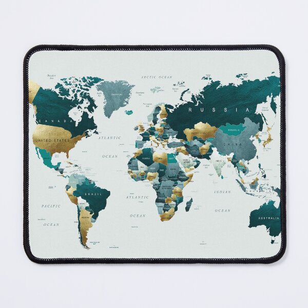Item preview, World Map in Teal Green and Gold designed and sold by UrbanEpiphany.