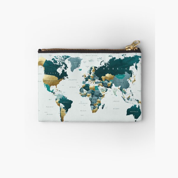Item preview, World Map in Teal Green and Gold designed and sold by UrbanEpiphany.