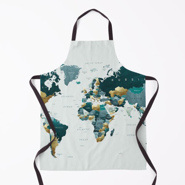Item preview, World Map in Teal Green and Gold designed and sold by UrbanEpiphany.