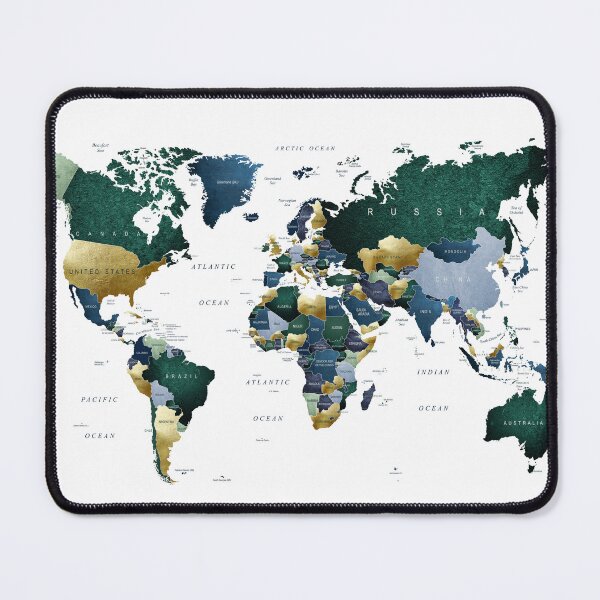 Item preview, World Map in Navy Blue and Emerald Green designed and sold by UrbanEpiphany.