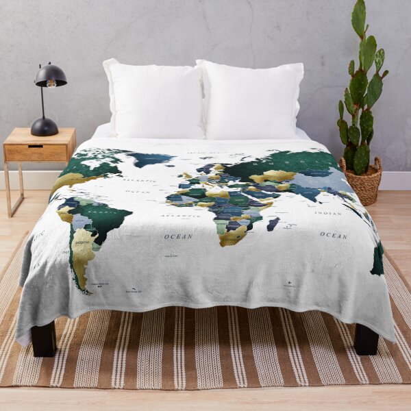 Item preview, World Map in Navy Blue and Emerald Green designed and sold by UrbanEpiphany.