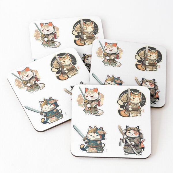 Item preview, cat kawaii japanese samurai anime sticker designed and sold by Prototyp.