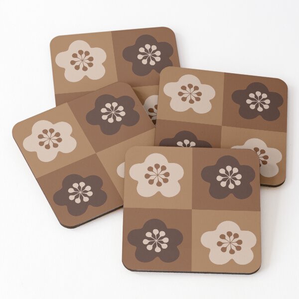 Item preview, SAKURA CHECKERBOARD Japanese Cherry Blossom Flowers in Square Checkered Geometric in Brown Beige Tan Cream Earth Tones - UnBlink Studio by Jackie Tahara designed and sold by Jackie Tahara of UnBlink Studio.