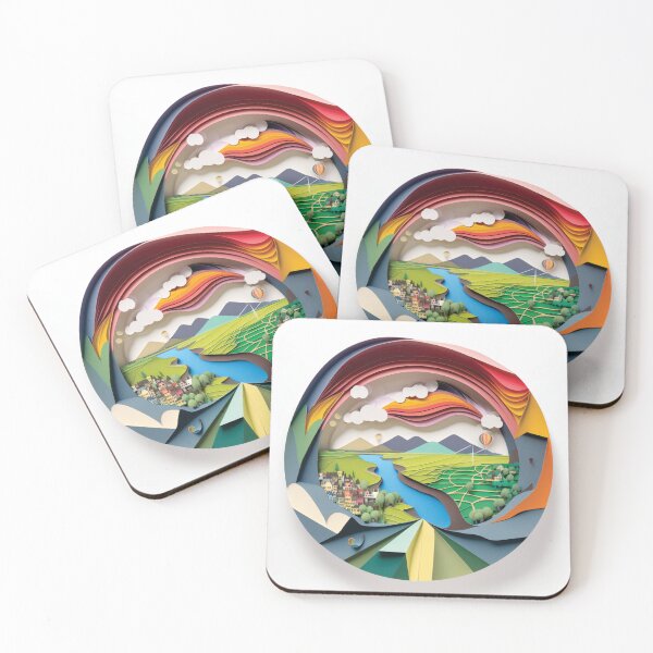 Item preview, natural landscape of a river, paper cut style designed and sold by artpapercuts.