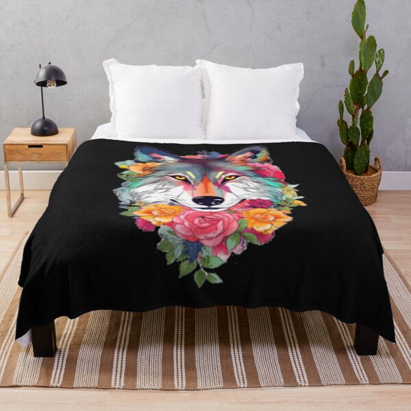 Item preview, Wolf with Flowers - Colorful and Unique Design, Summon the spirit of wild nature with this beautiful wolf with flowers motif designed and sold by CRAZY&ART.