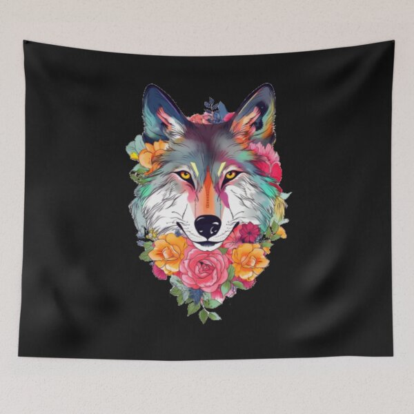 Item preview, Wolf with Flowers - Colorful and Unique Design, Summon the spirit of wild nature with this beautiful wolf with flowers motif designed and sold by CRAZY&ART.