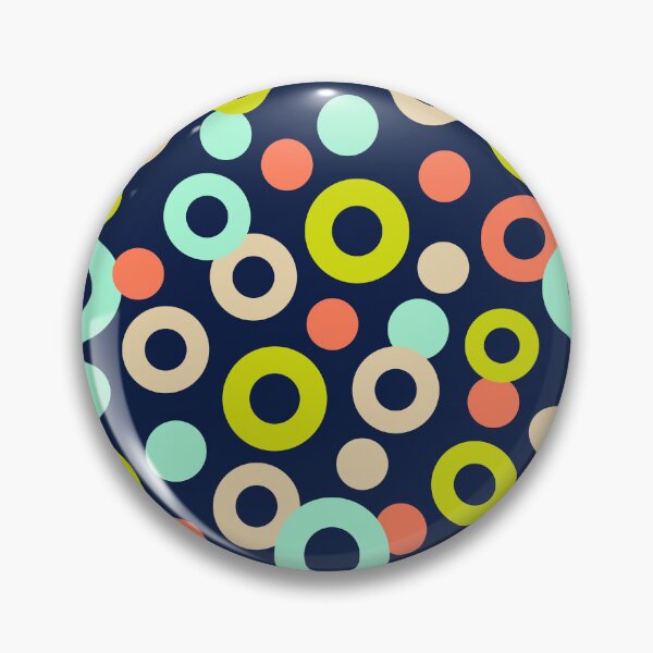 Artikelvorschau, DROPS Polka Dots Rings Abstraktes geometrisches Mid-Century-Muster in Retro Green Mint Orange Cream auf Midnight Blue - UnBlink Studio by Jackie Tahara entworfen und verkauft von Jackie Tahara of UnBlink Studio.