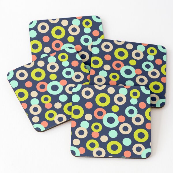 Item preview, DROPS Polka Dots Rings Abstract Geometric Mid-Century Pattern in Retro Green Mint Orange Cream on Midnight Blue - UnBlink Studio by Jackie Tahara designed and sold by Jackie Tahara of UnBlink Studio.