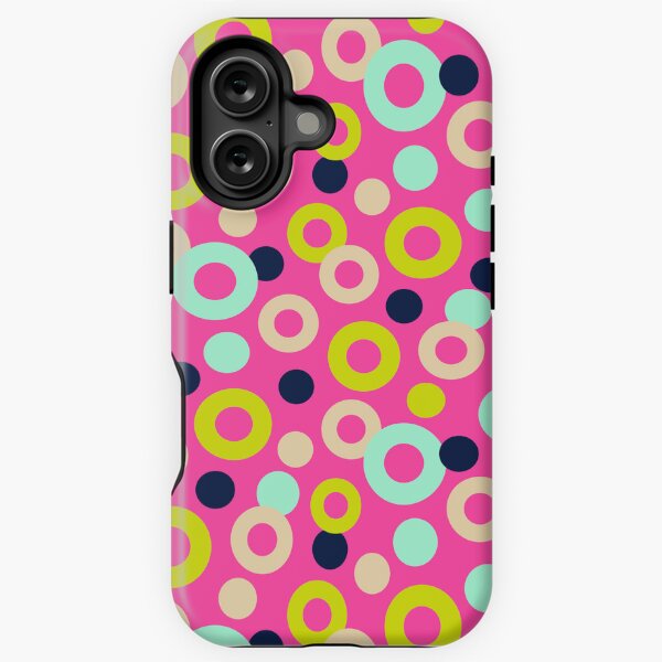 DROPS Polka Dots Rings Abstract Geometric Mid-Century Pattern in Retro Midnight Blue Green Mint Cream on Fuchsia Hot Pink - UnBlink Studio by Jackie Tahara iPhone Tough Case