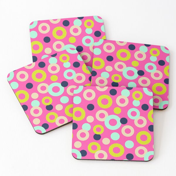 Item preview, DROPS Polka Dots Rings Abstract Geometric Mid-Century Pattern in Retro Midnight Blue Green Mint Cream on Fuchsia Hot Pink - UnBlink Studio by Jackie Tahara designed and sold by Jackie Tahara of UnBlink Studio.