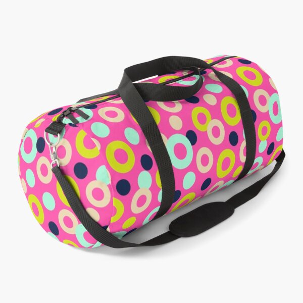 Item preview, DROPS Polka Dots Rings Abstract Geometric Mid-Century Pattern in Retro Midnight Blue Green Mint Cream on Fuchsia Hot Pink - UnBlink Studio by Jackie Tahara designed and sold by Jackie Tahara of UnBlink Studio.