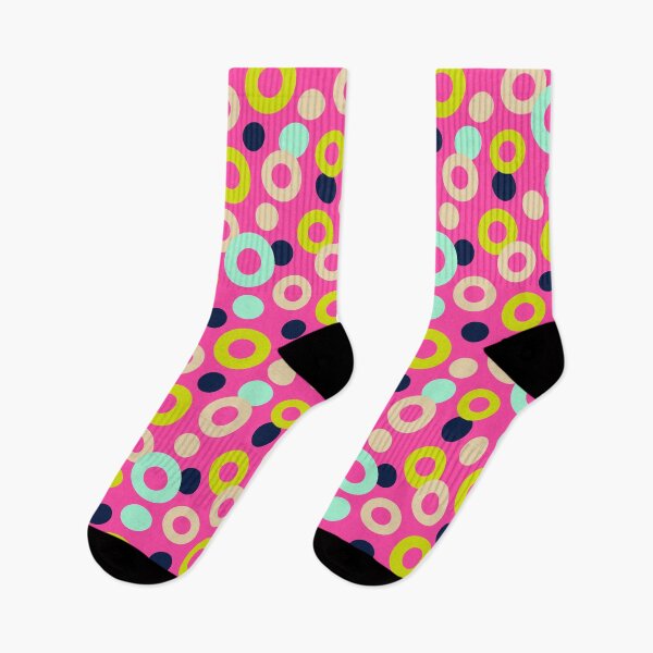 Item preview, DROPS Polka Dots Rings Abstract Geometric Mid-Century Pattern in Retro Midnight Blue Green Mint Cream on Fuchsia Hot Pink - UnBlink Studio by Jackie Tahara designed and sold by Jackie Tahara of UnBlink Studio.