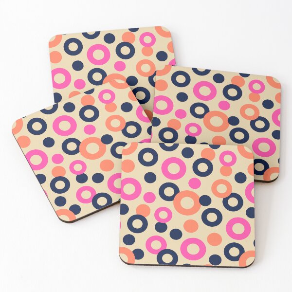 Item preview, DROPS Polka Dots Rings Abstract Geometric Mid-Century Pattern in Retro Midnight Blue Orange Fuchsia Hot Pink on Cream - UnBlink Studio by Jackie Tahara designed and sold by Jackie Tahara of UnBlink Studio.