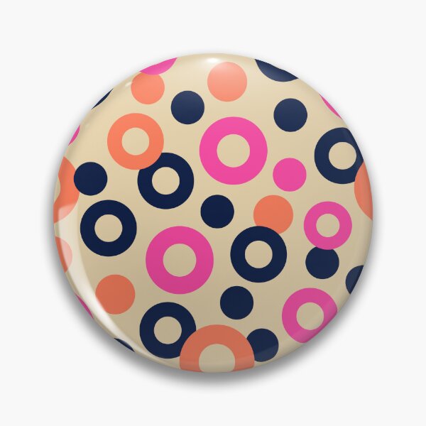 Artikelvorschau, DROPS Polka Dots Rings Abstraktes geometrisches Mid-Century-Muster in Retro Midnight Blue Orange Fuchsia Hot Pink on Cream - UnBlink Studio by Jackie Tahara entworfen und verkauft von Jackie Tahara of UnBlink Studio.