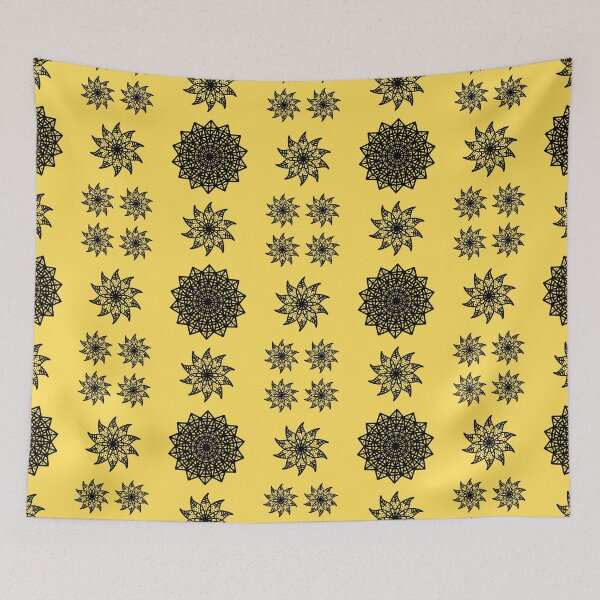 Item preview, My yellow background with a black lace design. - yellow and black pattern designed and sold by K.M. Creations.