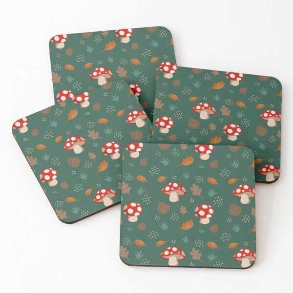 Item preview, Cute Fall Mushies with Green Background  designed and sold by serafineaandd.