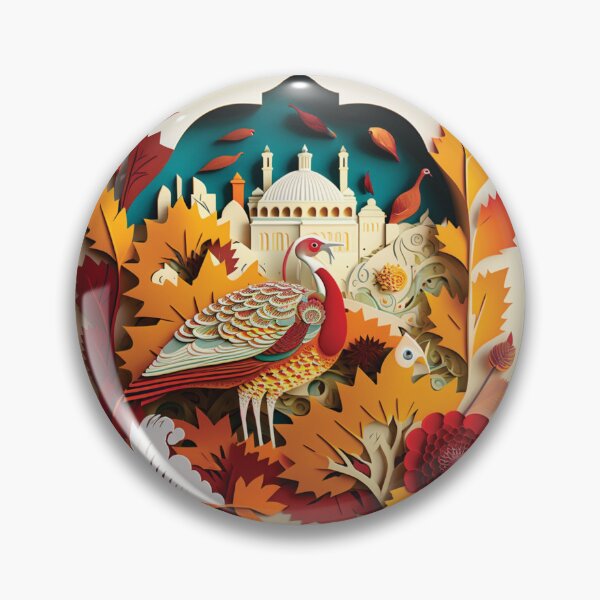 Item preview, beautiful colored turkey with landscape, cut paper style designed and sold by artpapercuts.