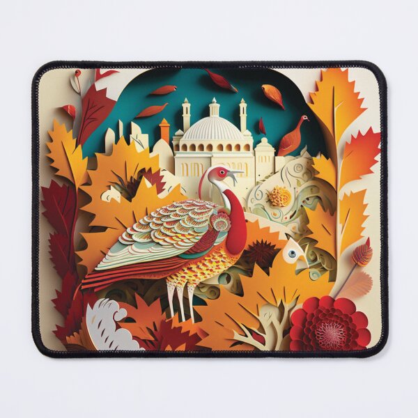Item preview, beautiful colored turkey with landscape, cut paper style designed and sold by artpapercuts.