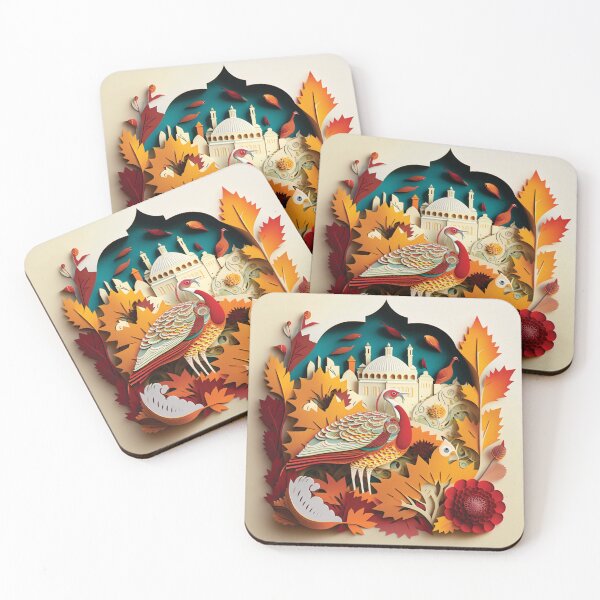 Item preview, beautiful colored turkey with landscape, cut paper style designed and sold by artpapercuts.