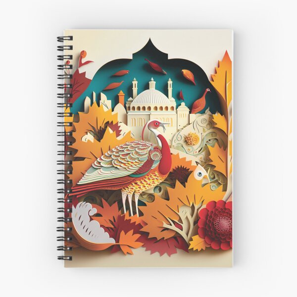 Item preview, beautiful colored turkey with landscape, cut paper style designed and sold by artpapercuts.