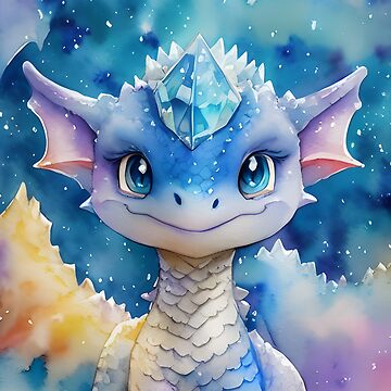 Sticker for Sale avec l'œuvre « Mignon adorable bébé dragon de cristal bleu  dans une grotte de cristal » de l'artiste CGSGraphics