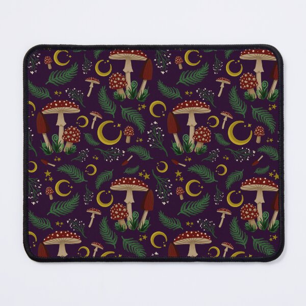 Item preview, Vintage Dark Academia Mushrooms with Moons and Deep Violet Background designed and sold by serafineaandd.