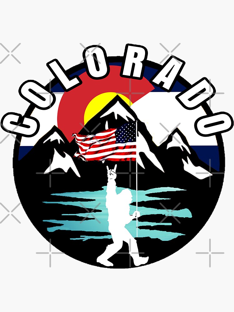 Thumbnail 3 of 3, Sticker, Colorado bigfoot USA flag mountains  designed and sold by NativeGraffix.