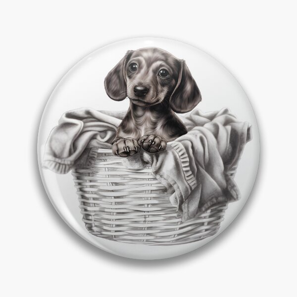 Item preview, Hand Drawn Puppy Dachshund in Laundry Basket designed and sold by cy312.