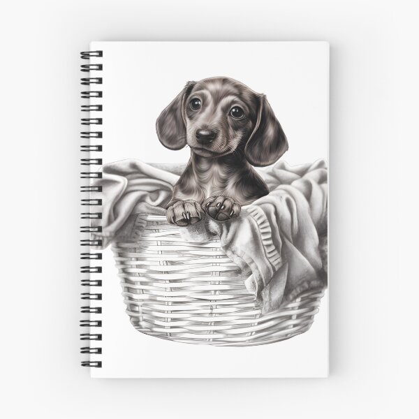 Item preview, Hand Drawn Puppy Dachshund in Laundry Basket designed and sold by cy312.