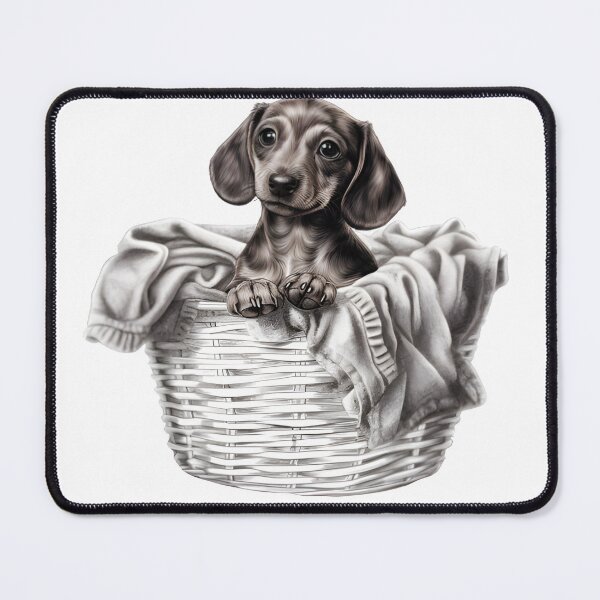 Item preview, Hand Drawn Puppy Dachshund in Laundry Basket designed and sold by cy312.