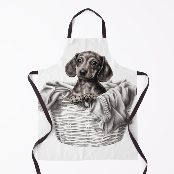 Item preview, Hand Drawn Puppy Dachshund in Laundry Basket designed and sold by cy312.