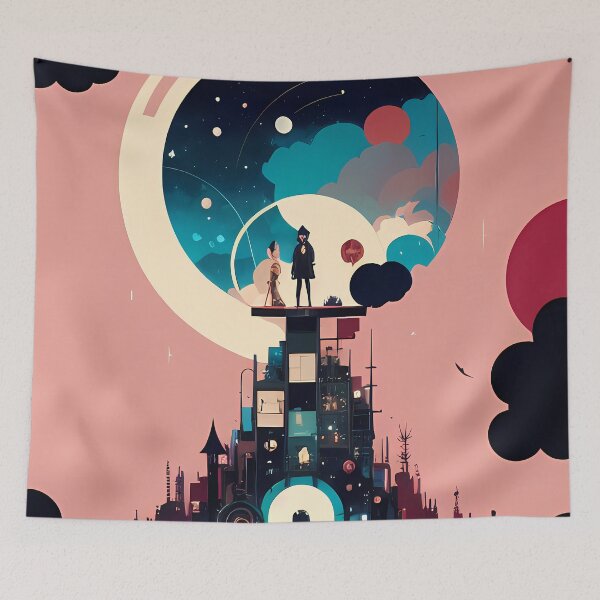 Item preview, Hooded Mystery - A Night Sky Spectacle Over a Cityscape designed and sold by GalihDA.