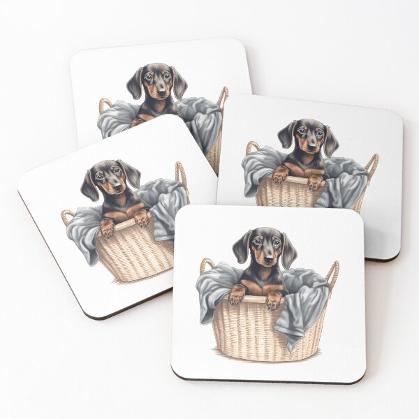 Item preview, Hand-Drawn Puppy Dachshund in Laundry Basket designed and sold by cy312.