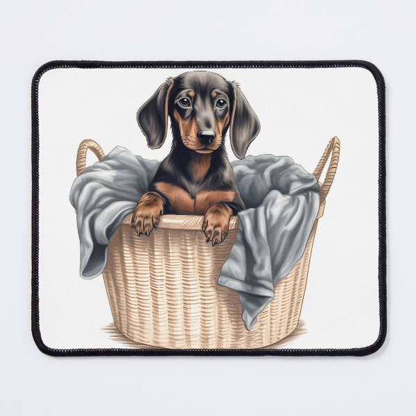 Item preview, Hand-Drawn Puppy Dachshund in Laundry Basket designed and sold by cy312.