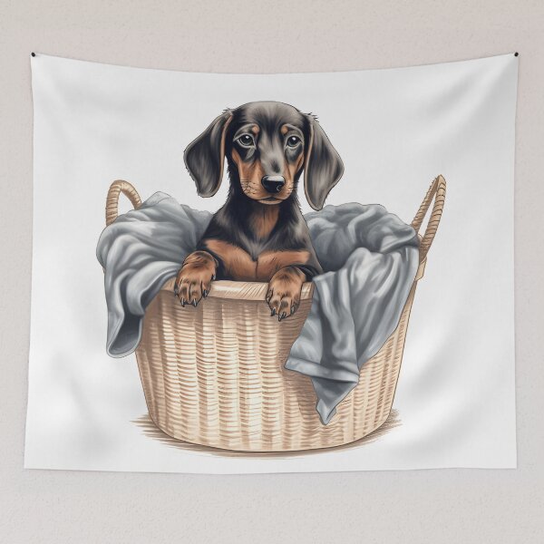 Item preview, Hand-Drawn Puppy Dachshund in Laundry Basket designed and sold by cy312.