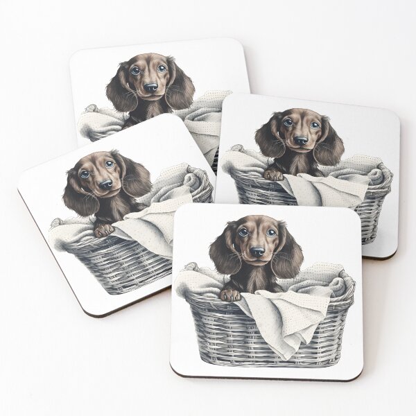 Item preview, Hand-Drawn Puppy Dachshund in Laundry Basket designed and sold by cy312.