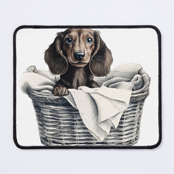 Item preview, Hand-Drawn Puppy Dachshund in Laundry Basket designed and sold by cy312.