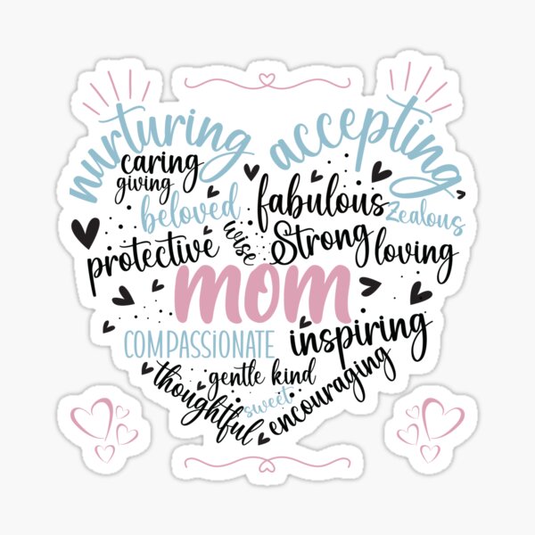 Celebrating Mom Word Art Heart Sticker