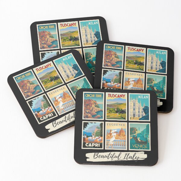 Item preview, Beautiful Italy is a collection of Vintage Poster in a Collage - Cinque Terre, Tuscany, Milan, Capri, Florence, Venice designed and sold by Rogue-Studio.